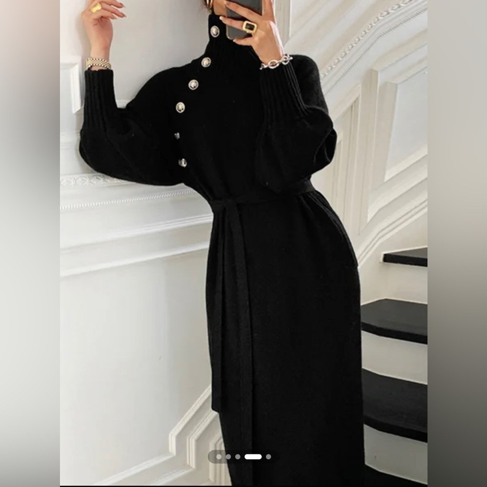 STYLEWE Long Sleeve Sweater Midi Dress with Button Details and Pockets Large - Picture 2 of 7